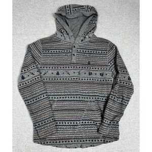 Volcom Hoodie Mens Medium Gray Fair Isle Aztec Henley Pullover‎ Kangaroo Pocket